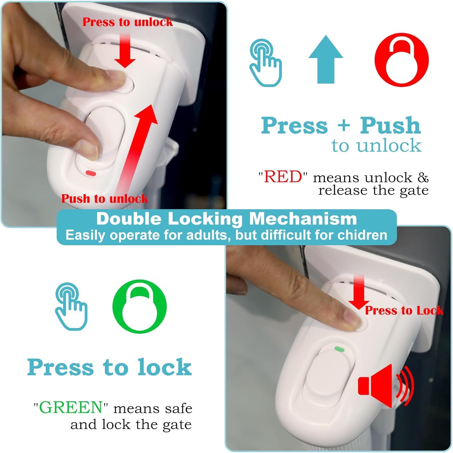 Aertyole gate top lock secures babies and pets