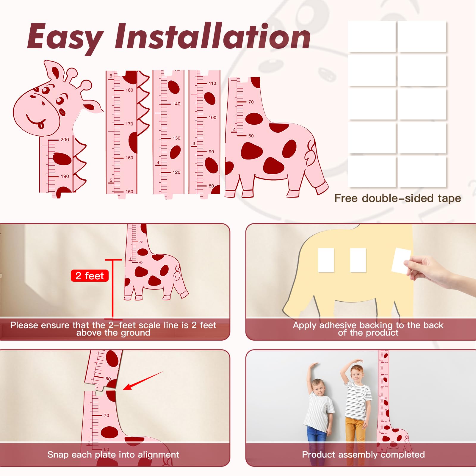 Aescwyn Adorable Giraffe height chart milestone-lines help celebrate growth without clutter