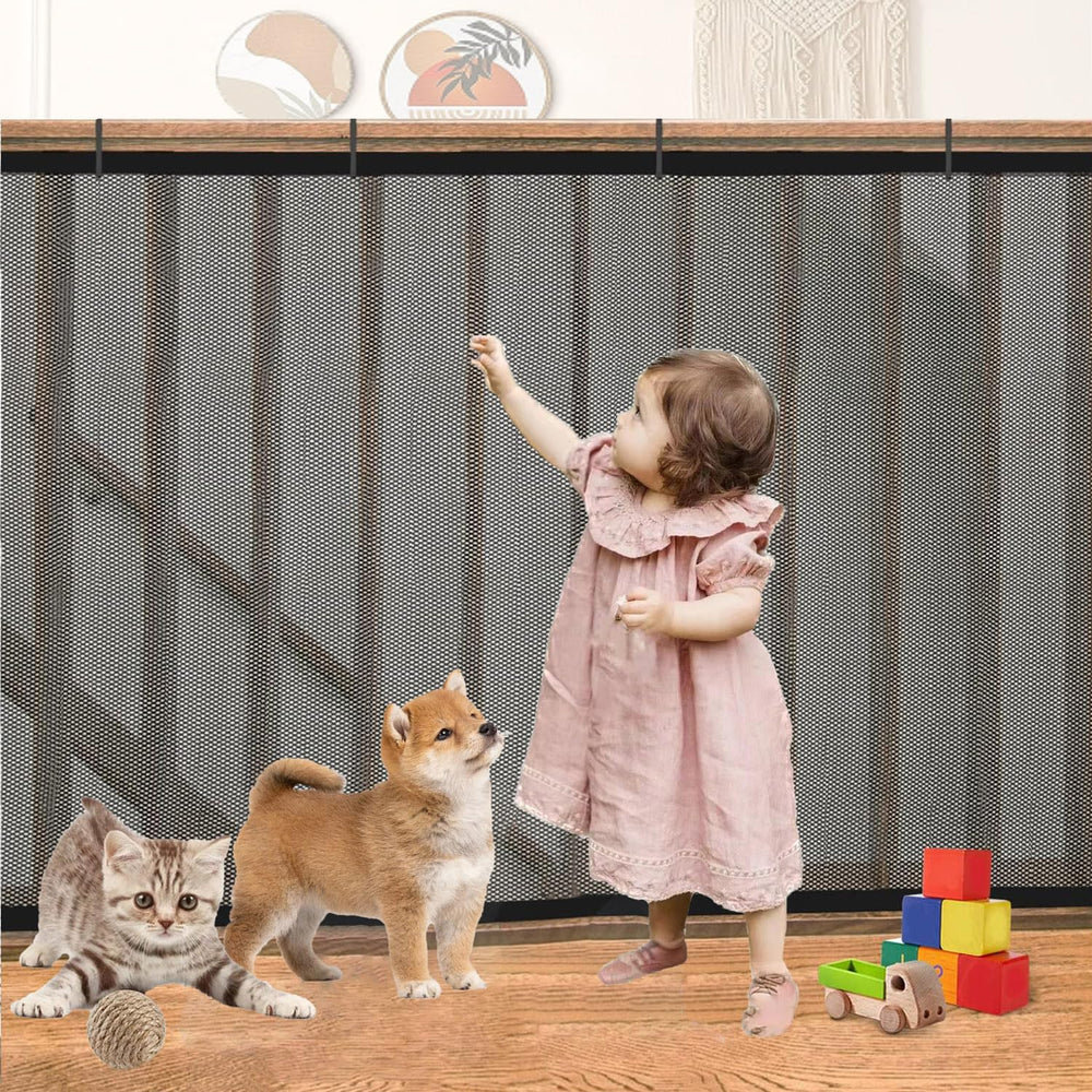 Aetherix balcony safety net on banister guard 13ft provides kid and pet protection with clear visibility.