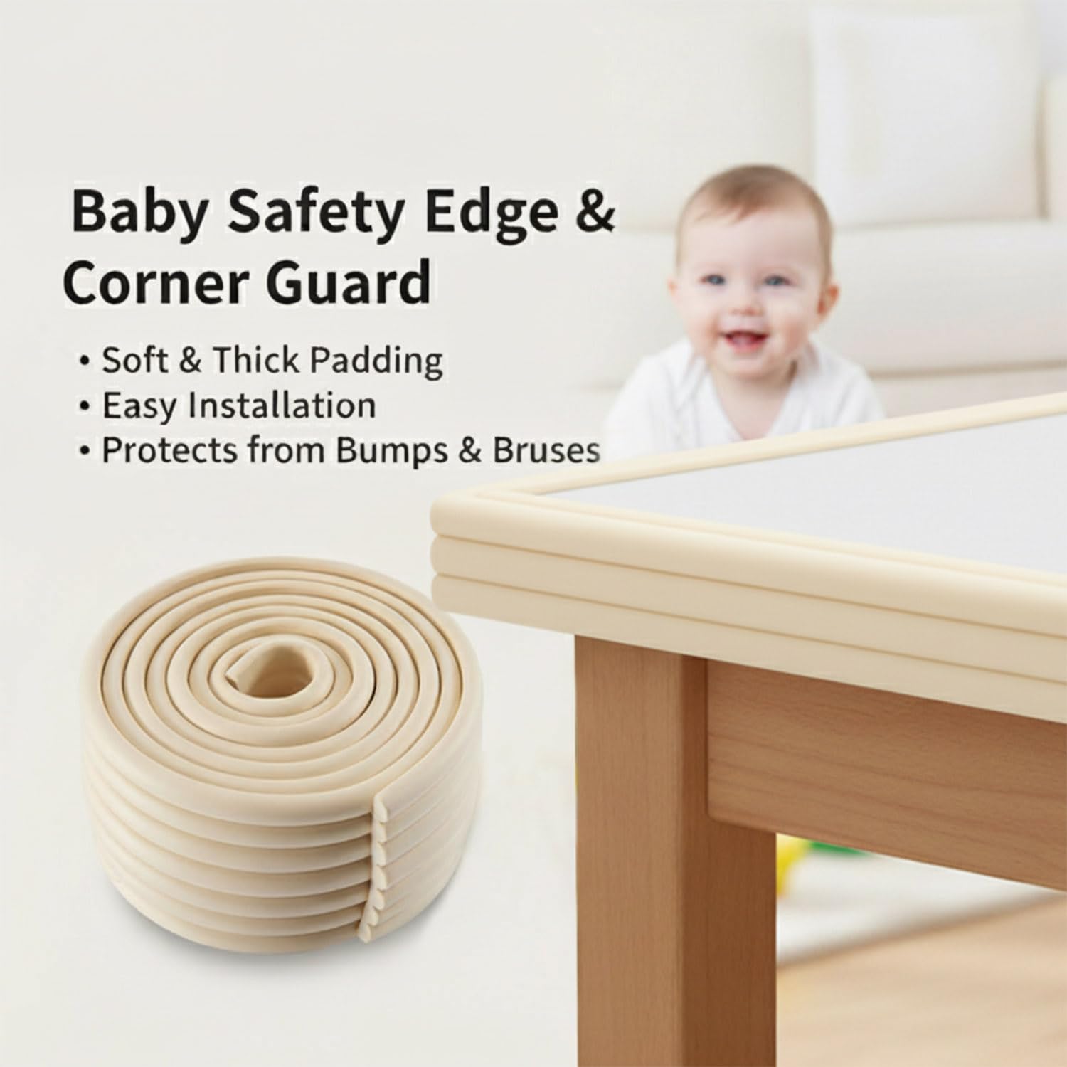 Aetherix edge corner protector mounted on a table edge reduces bumps