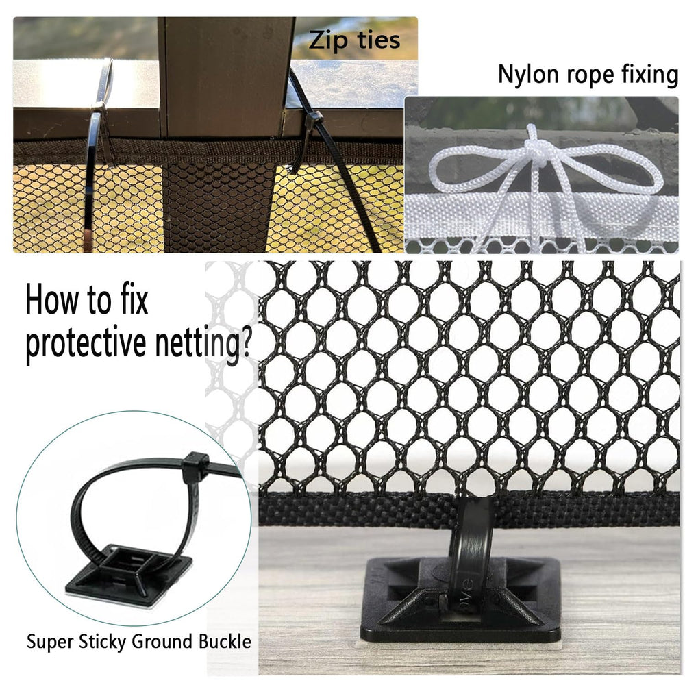 Aetherix honeycomb-format net maintains visibility while keeping pets and toys secure.