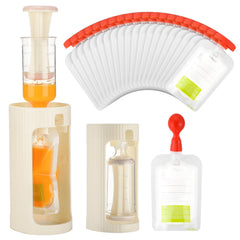 Afarnook Squeeze Station dispenser body enables precise manual filling of fresh baby purees.