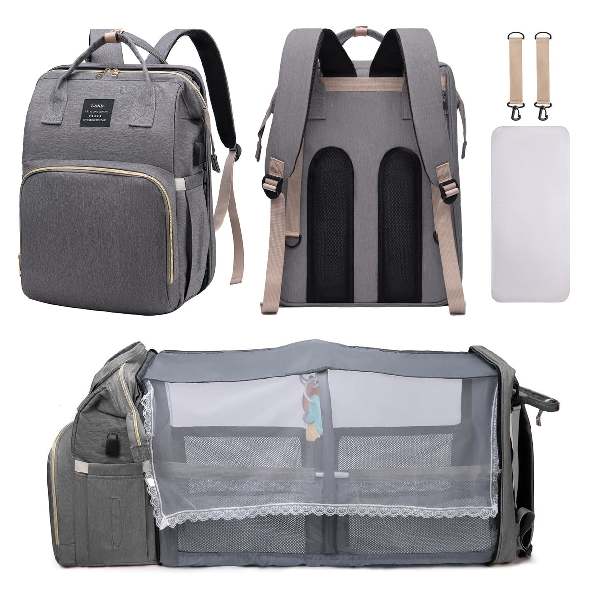AFDLLDQM diaper bag backpack with changing station enables on-the-go diaper changes.