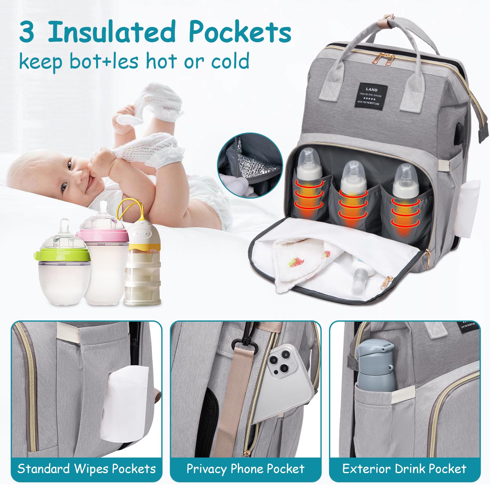AFDLLDQM diaper bag backpack supports multi-modal carry for travel and errands.