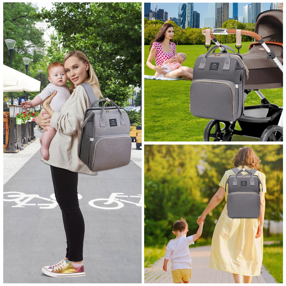 AFDLLDQM diaper bag backpack includes USB port for convenient charging on outings.