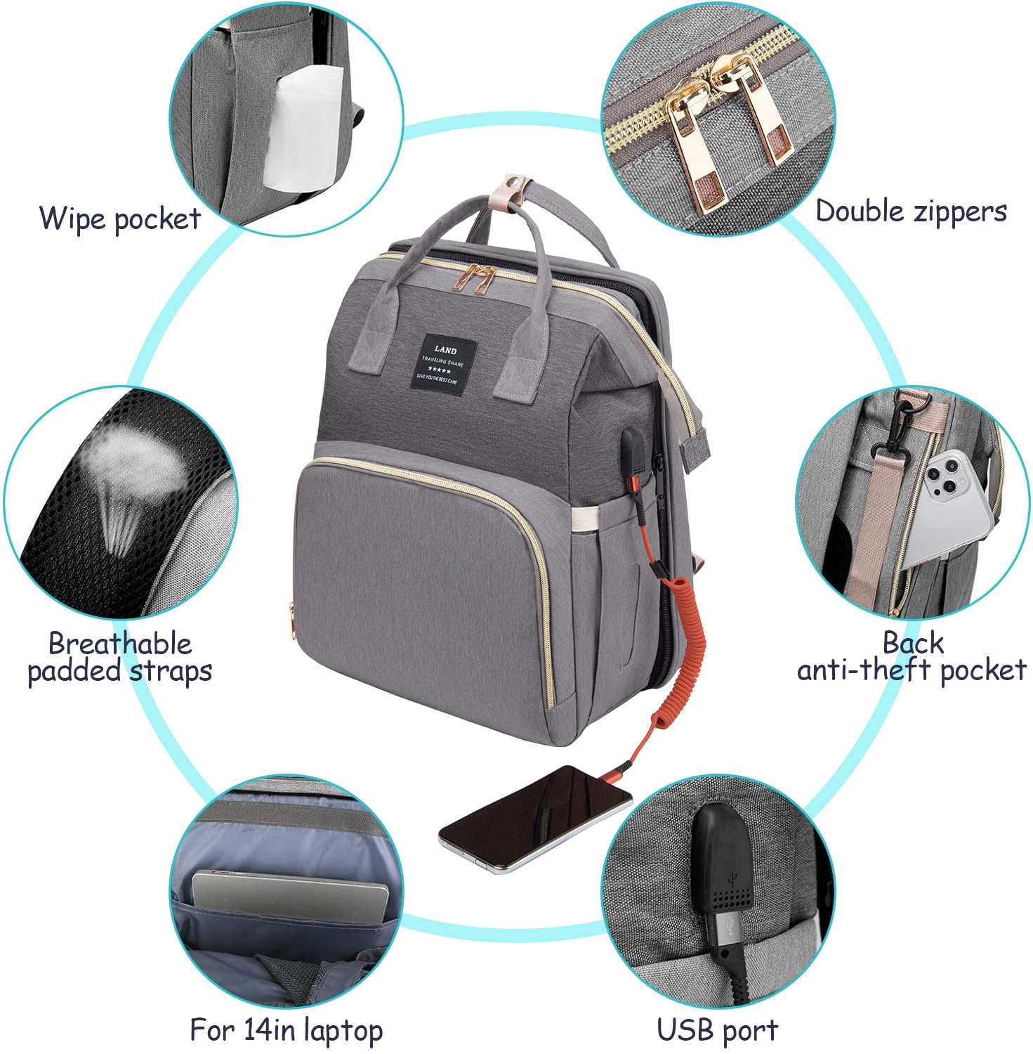 AFDLLDQM diaper bag backpack uses waterproof fabric to protect contents.