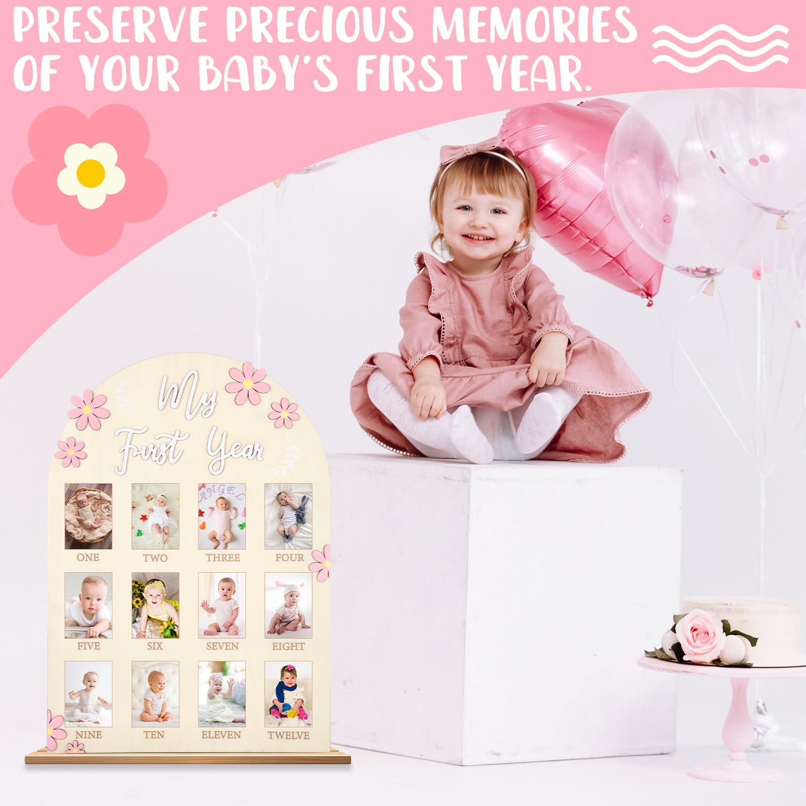 Afniimyapt daisy birthday decor in nursery setting provides a tasteful keepsake display.