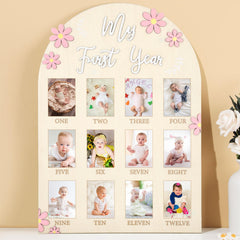 Afniimyapt daisy first year board front view shows sturdy wood and cheerful daisies for memories.