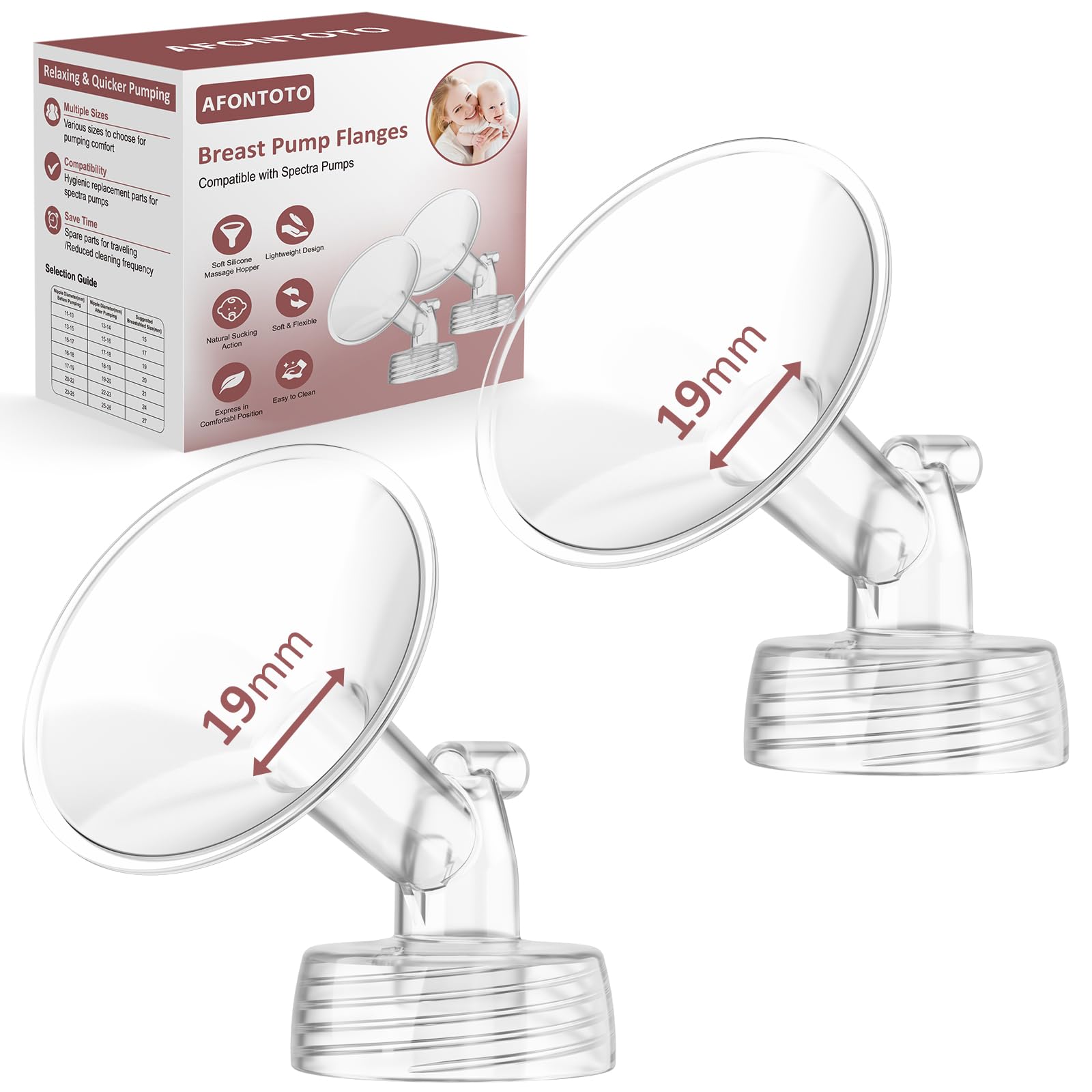 afontoto 19mm flange close-up for Spectra demonstrates comfortable fit for efficient pumping.