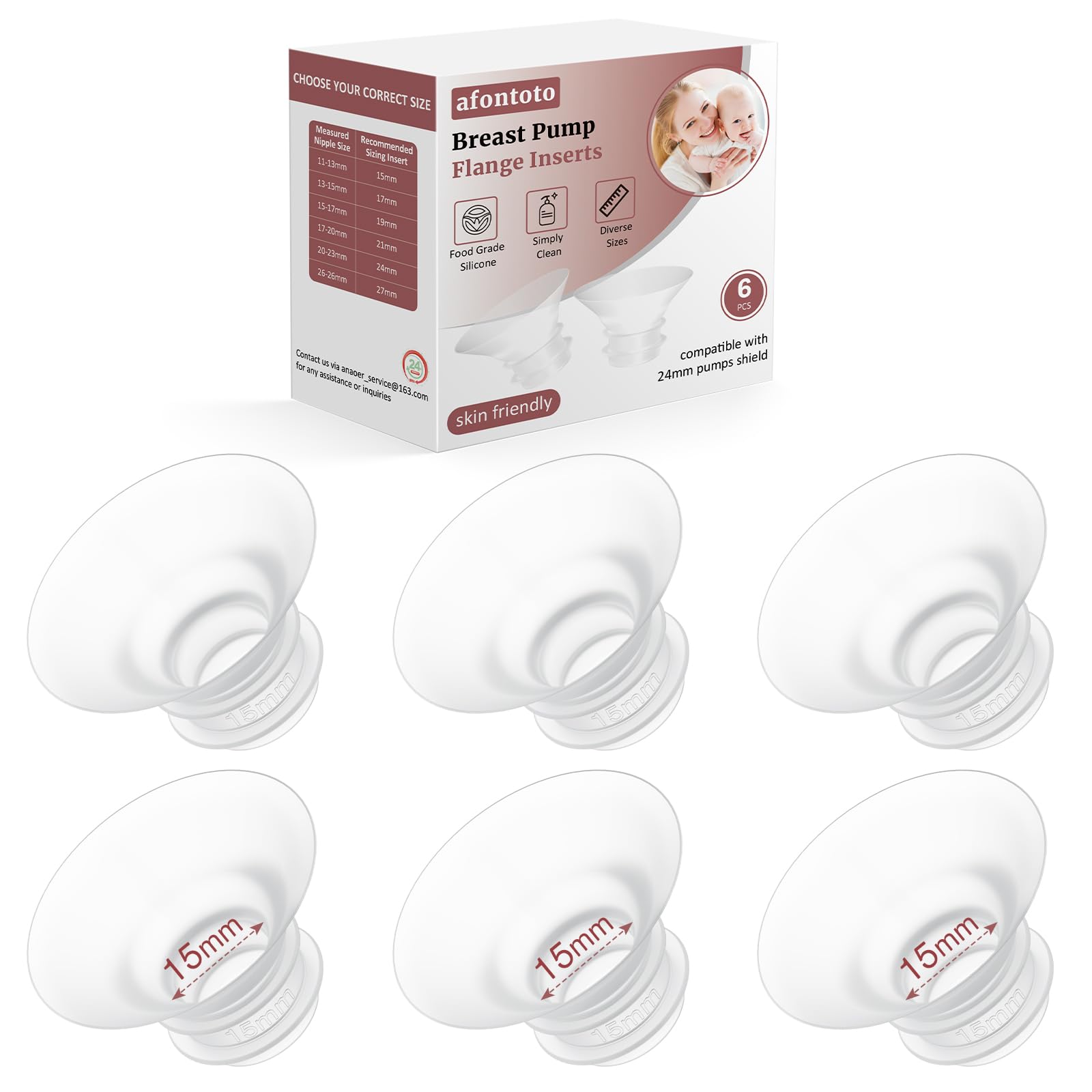 afontoto flange sizing kit 6pc 15mm front view for comfortable pumping