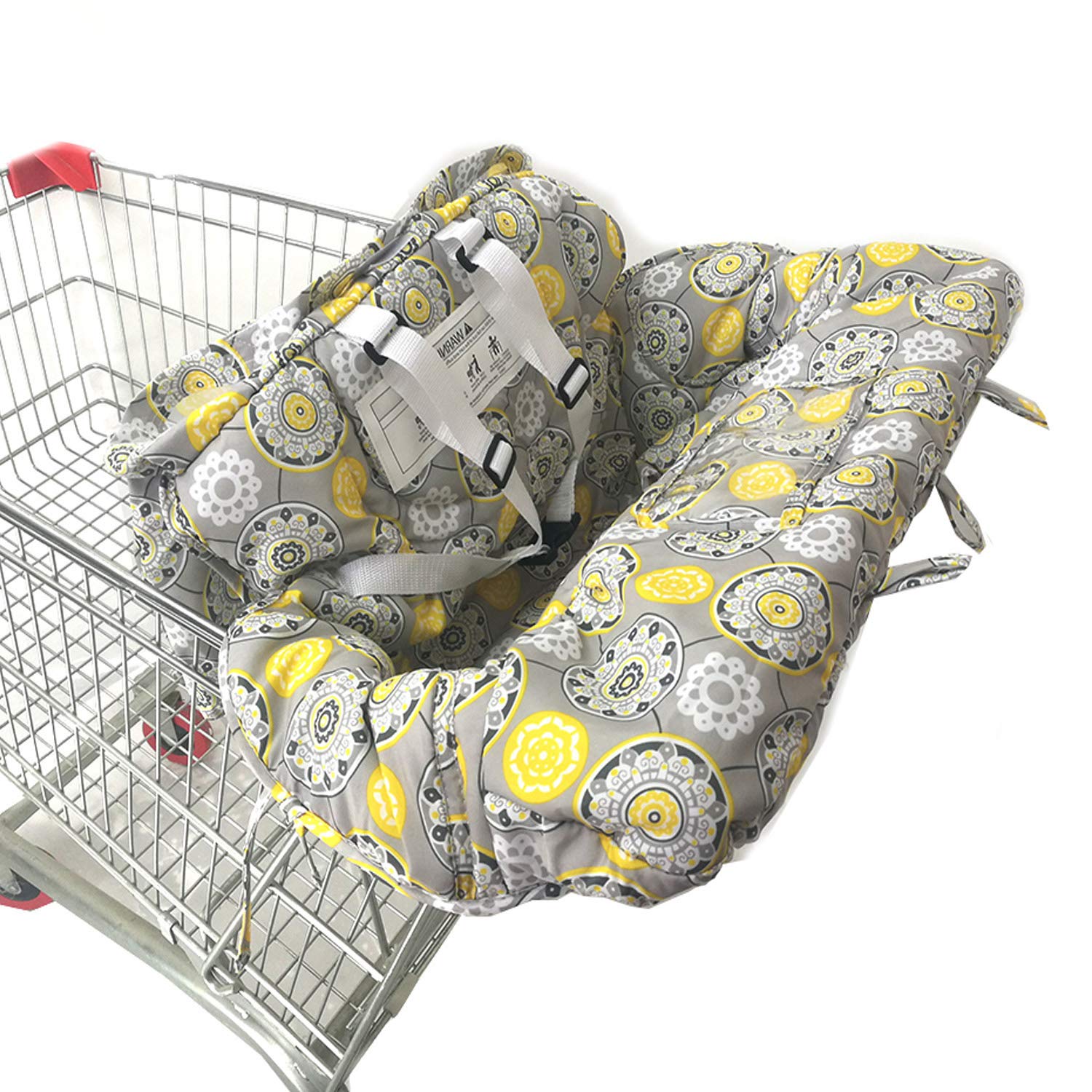AGANS Infantmania cart cover folded in yellow flower design showing portable carry bag for on-the-go use.