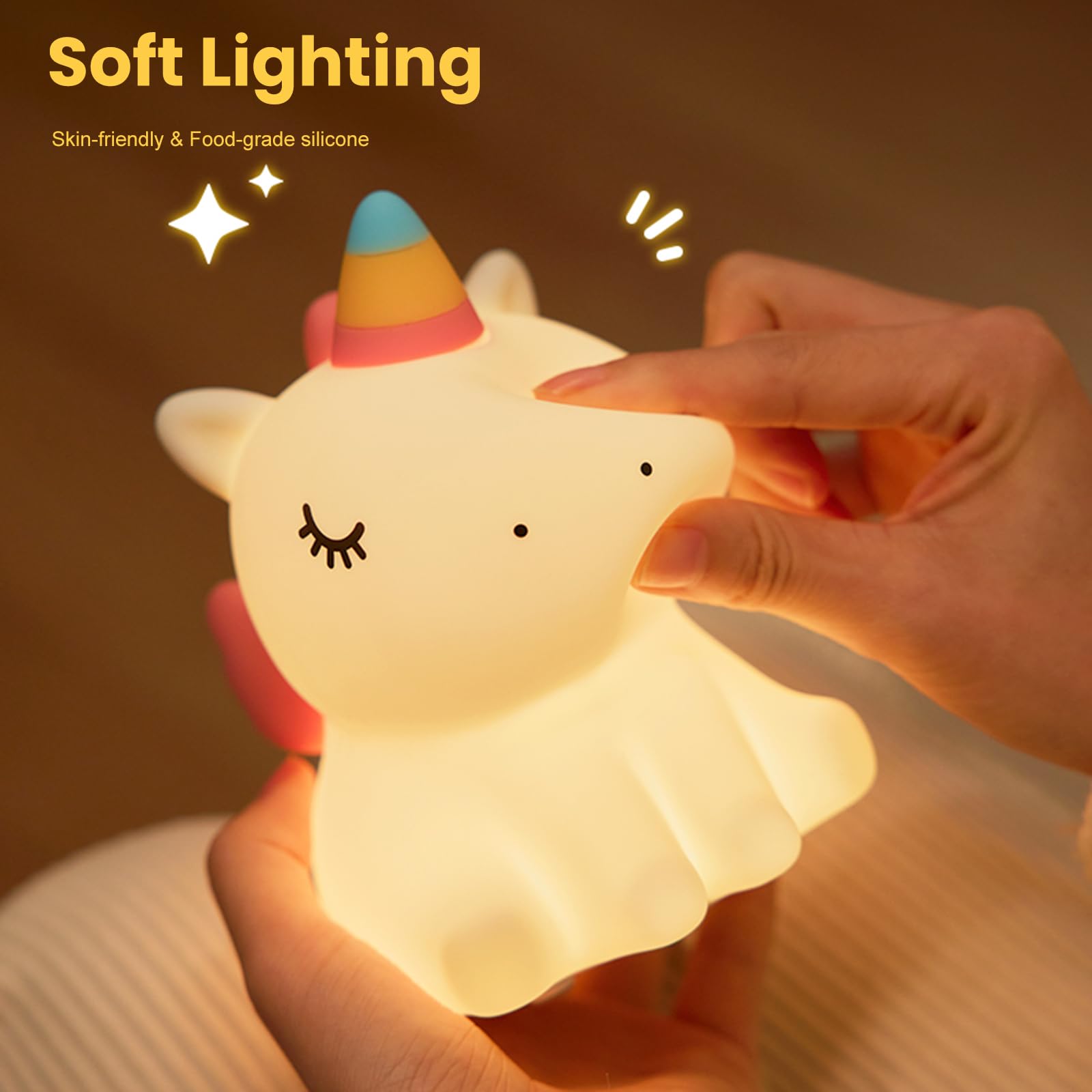 AGEK Unicorn night light BPA-free silicone surface is baby-friendly