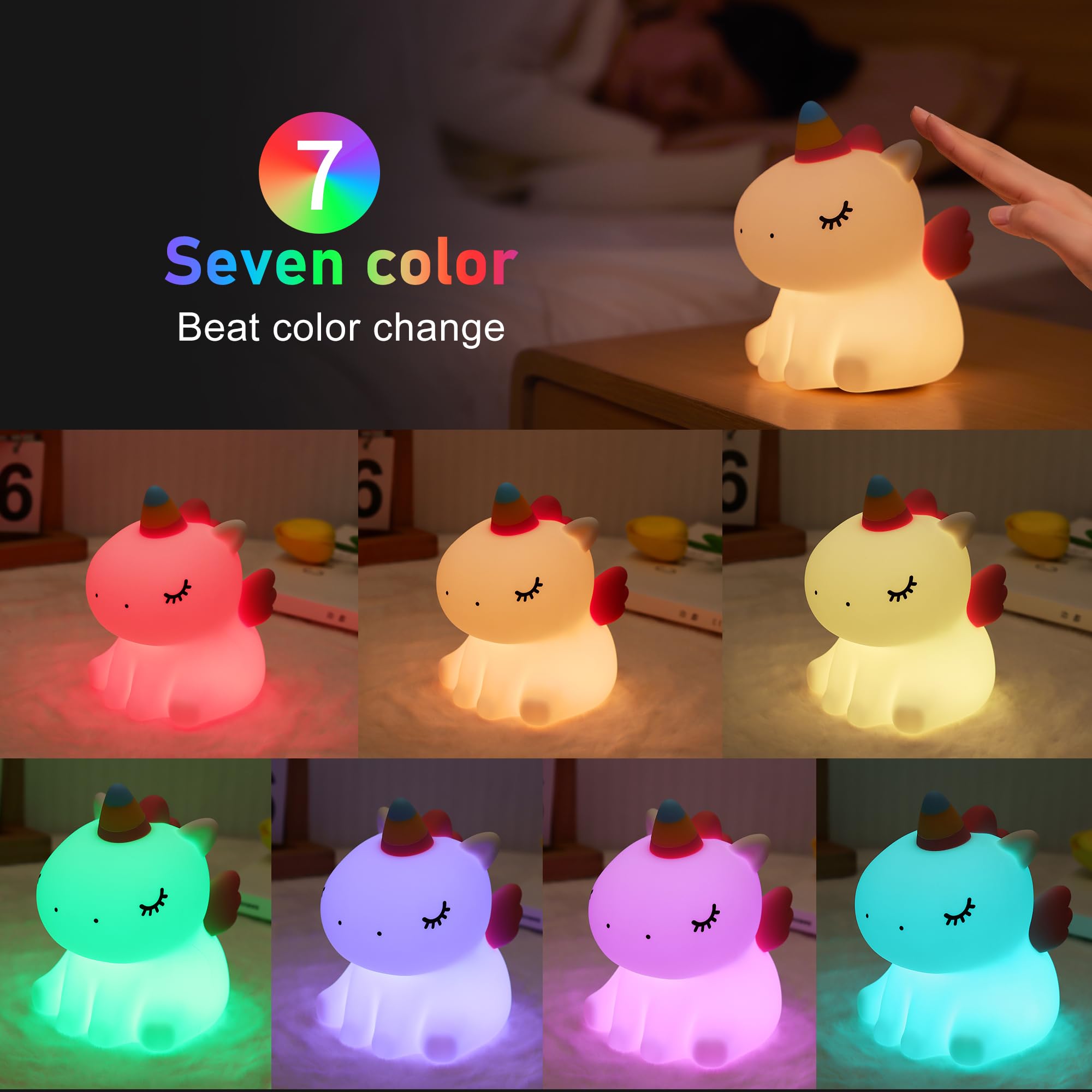 AGEK Unicorn night light touch control for easy color and brightness changes