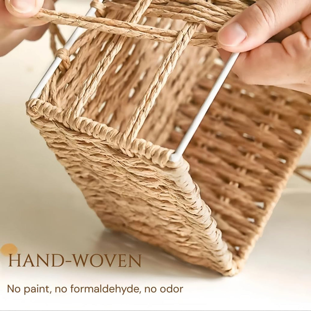 Agirlvct nesting tray baskets add texture while reducing shelf clutter.
