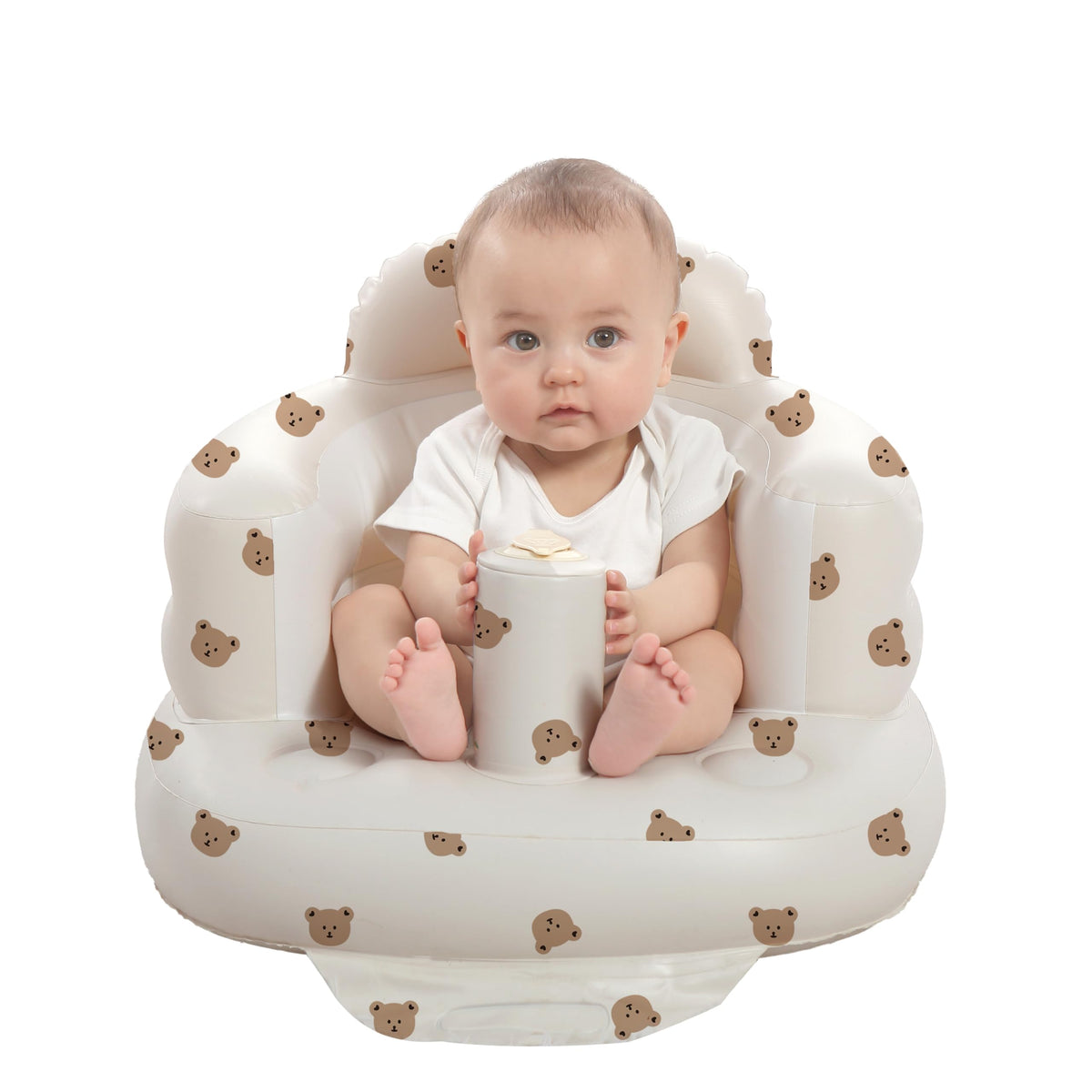 AGITVPS Bear inflatable baby seat with built-in pump, ready for quick inflation.
