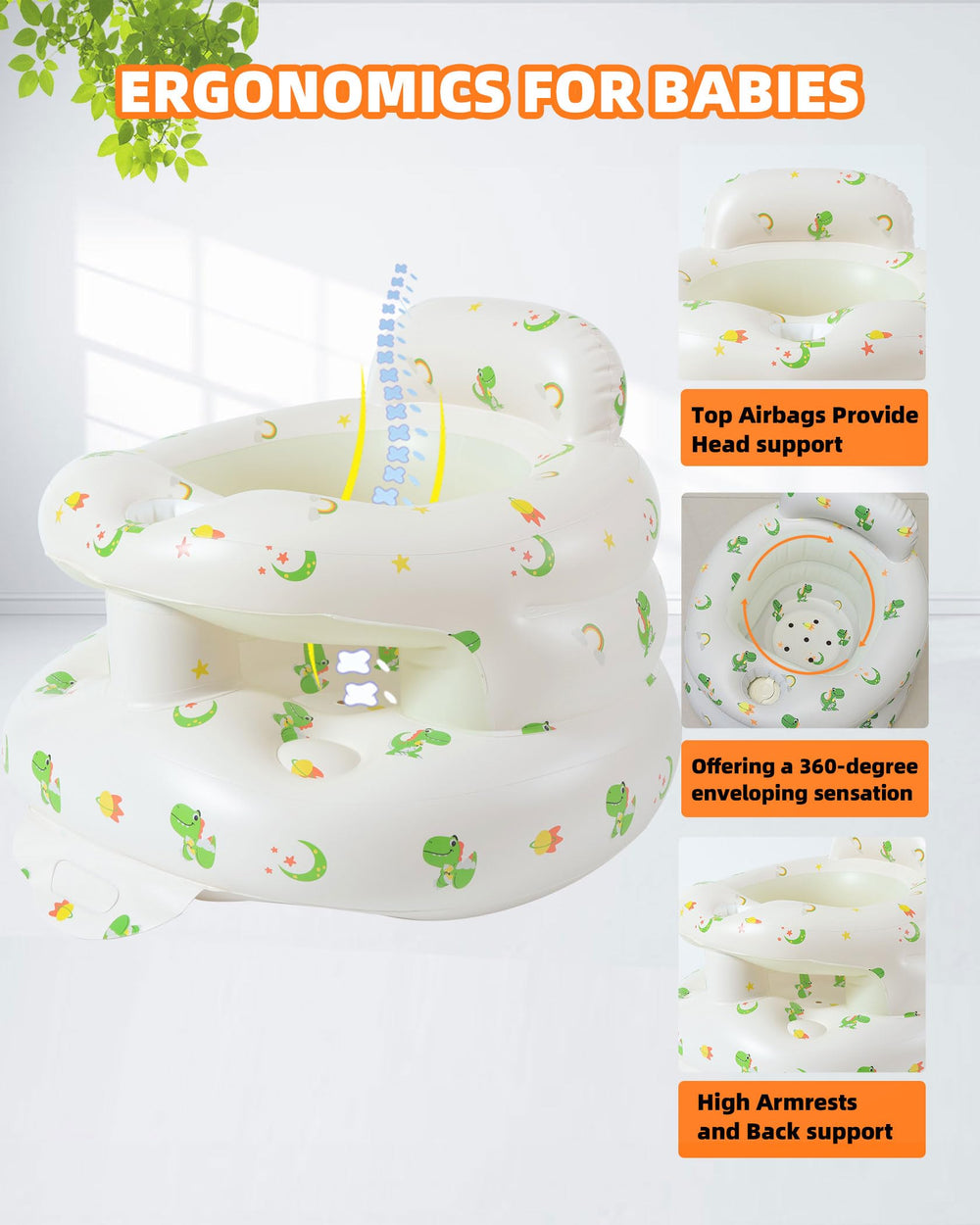 AGITVPS ergonomic-backrest-baby-seat supports baby's spine with a full back wrap.
