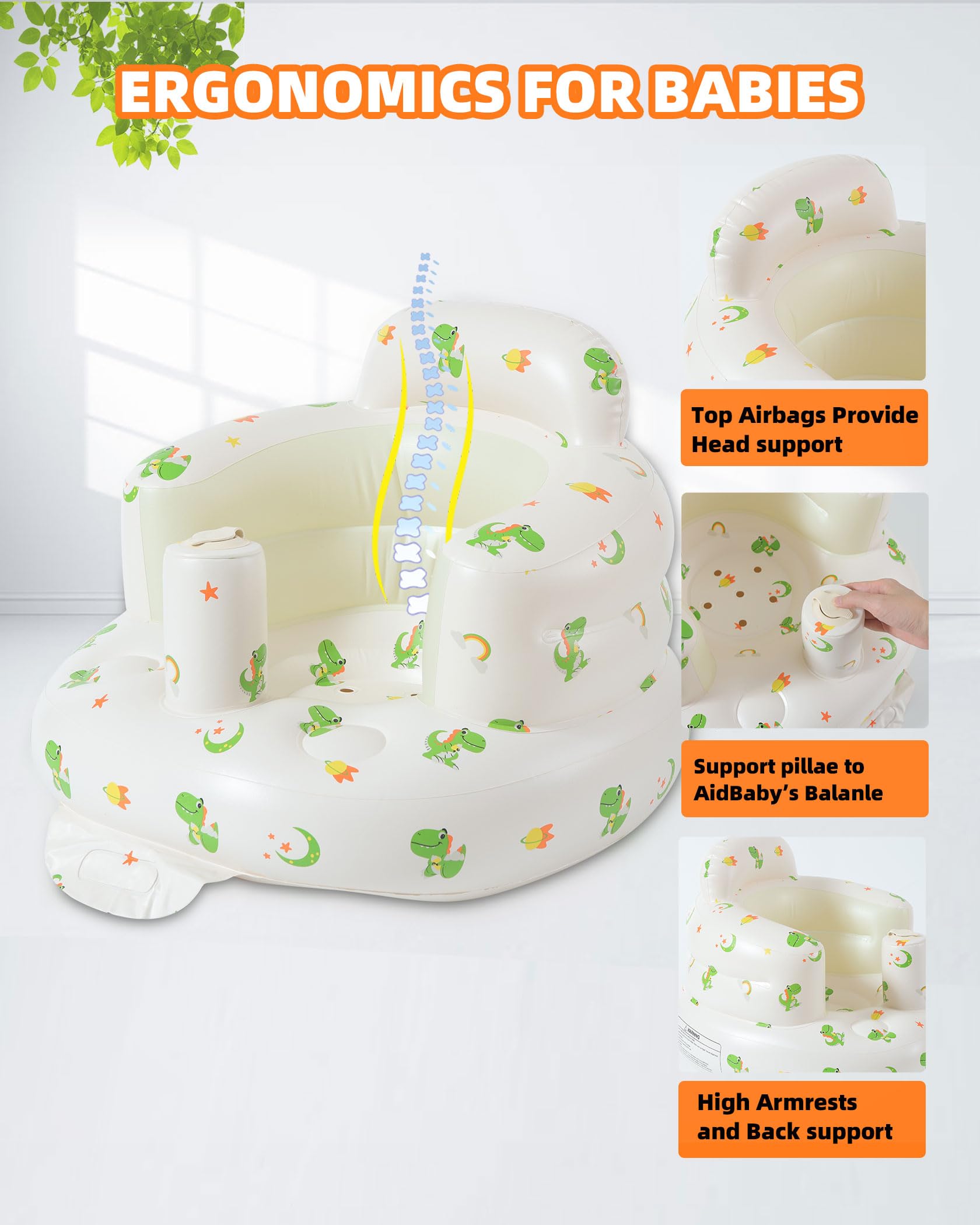 AGITVPS pillar-dinosaur seat shows wide armrests to help prevent tipping during meals