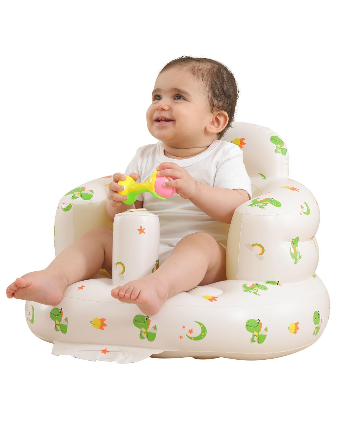 AGITVPS inflatable baby seat with pillar-dinosaur backrest supports baby's spine during playtime