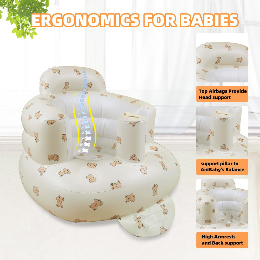 AGITVPS inflatable baby seat side view highlights stable, tip-resistant design.