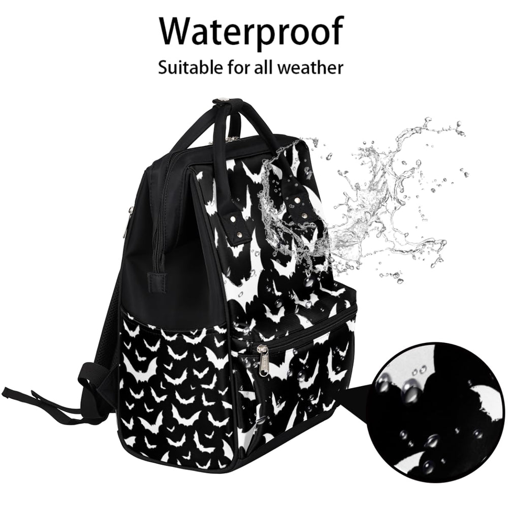 Aglebo Hallween Bats diaper bag with insulated pockets keeps bottles at temperature.