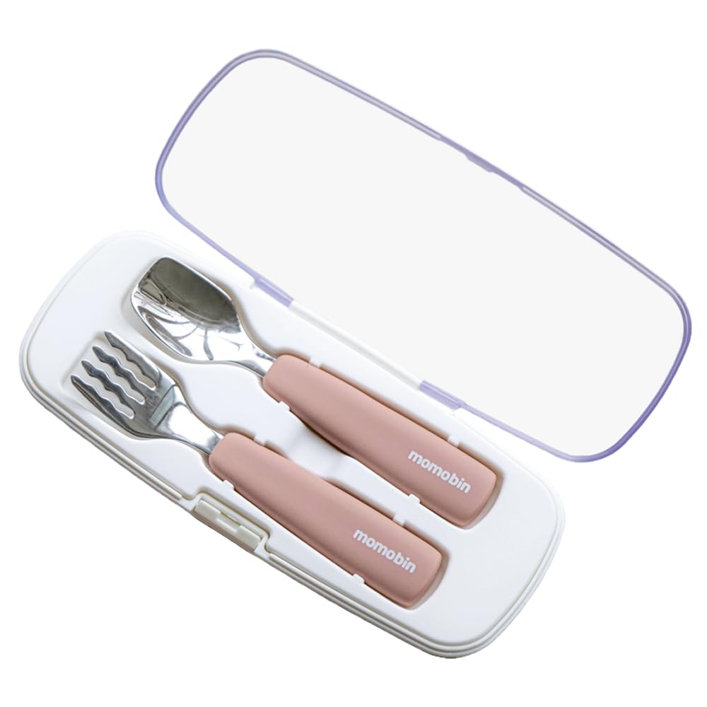 AGUARD MOMOBIN stainless steel fork with silicone easy-grip handle for safe toddler self-feeding at home.