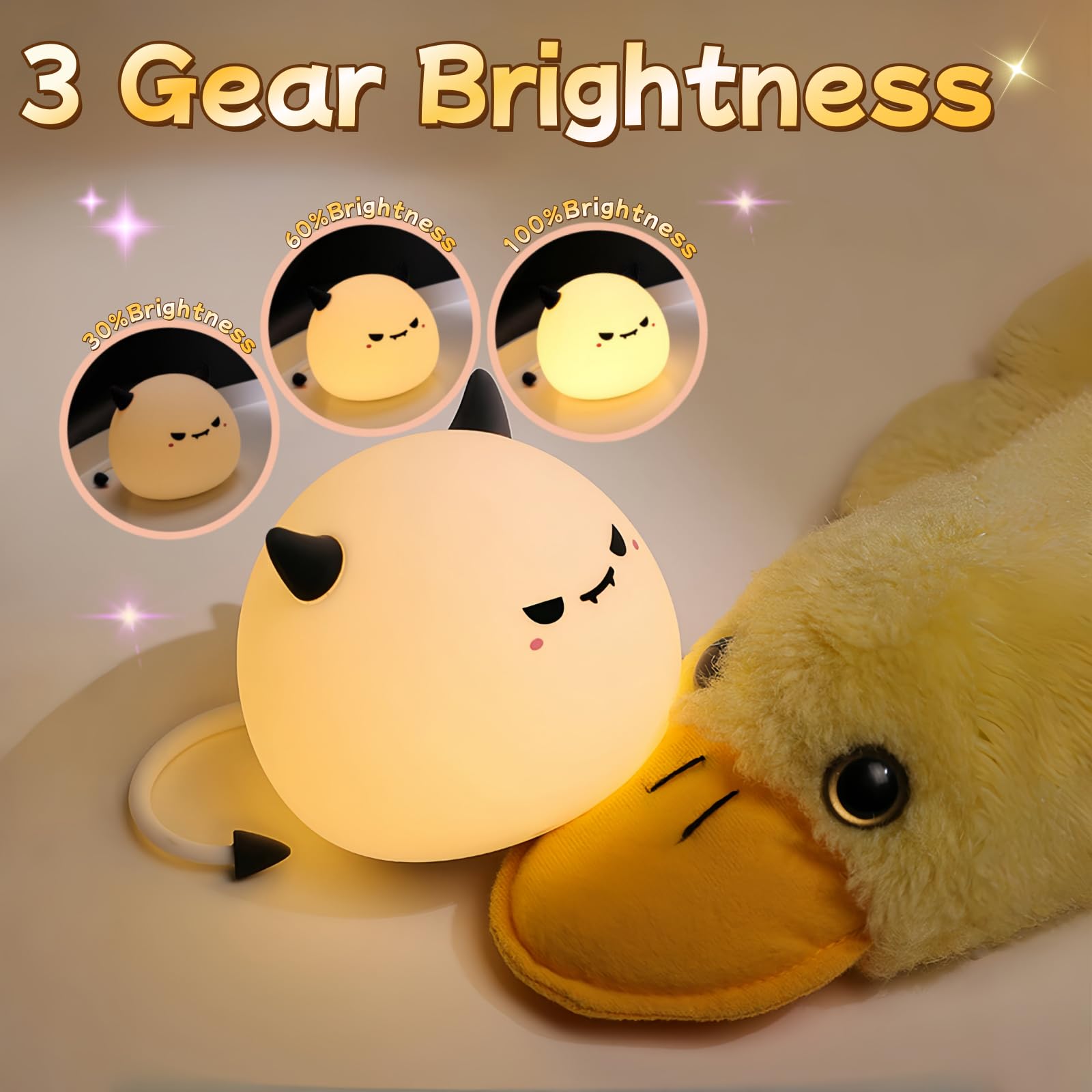 AGV Cici cute monster night light warm-dim setting for bedtime comfort and easier sleep.