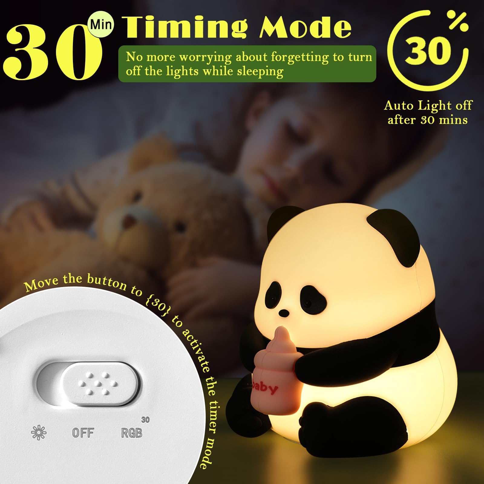 AGV Cici Panda Night Light timer mode auto-off after 30 minutes for convenience
