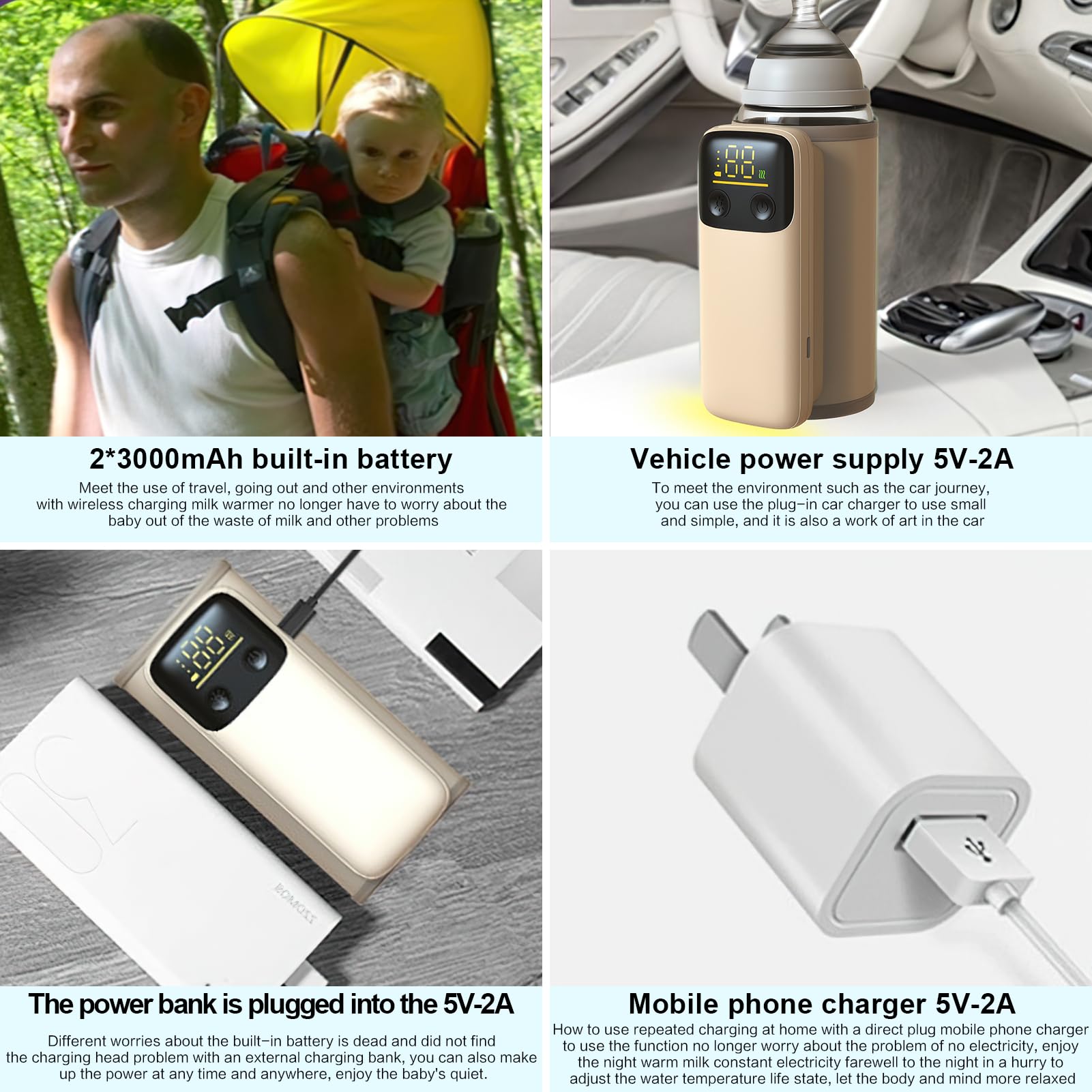 AGWIM bottle warmer 6000mAh battery powers multiple warmups.
