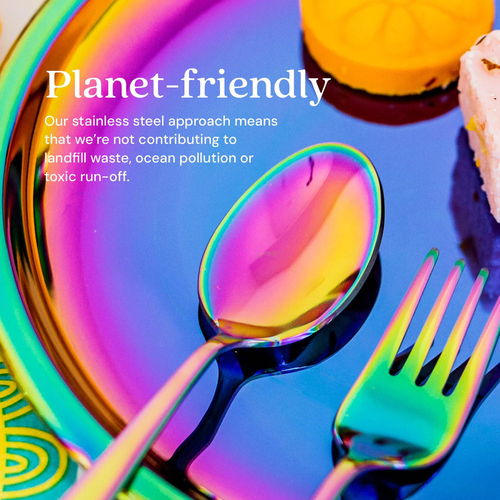 Ahimsa titanium PVD finish on kids forks resists staining during school lunches.