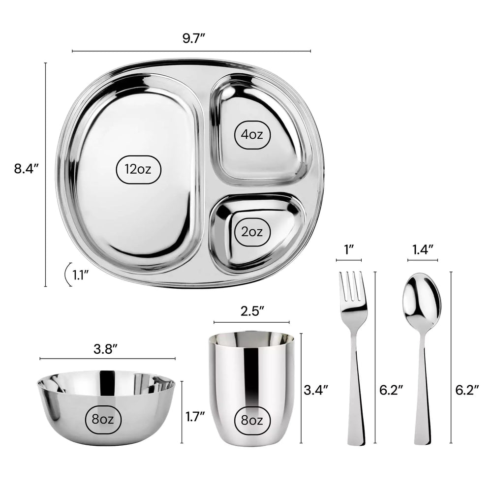 Ahimsa mirror-polished finish close-up highlights premium, toxin-free lunchware.