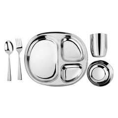 Ahimsa divided plate in stainless steel for kids supports self-feeding and durability.