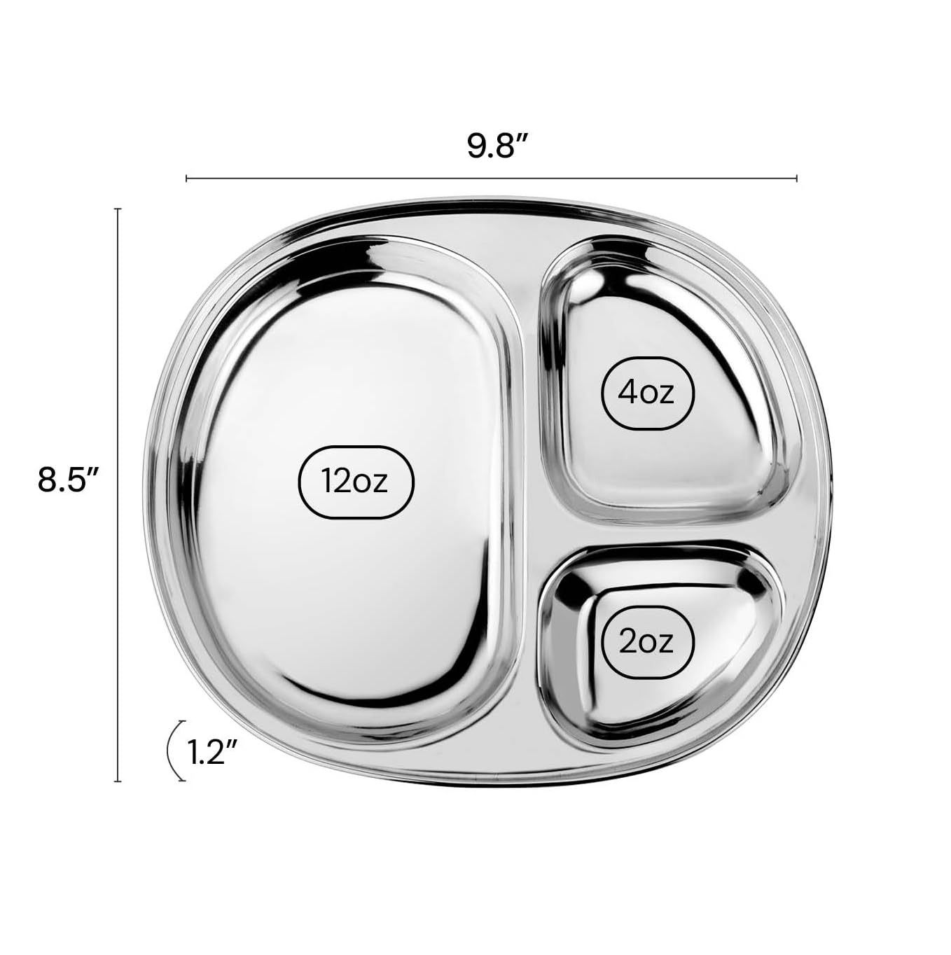 Ahimsa mirror-finish stainless steel plate resists discoloration for years of bright presentation.
