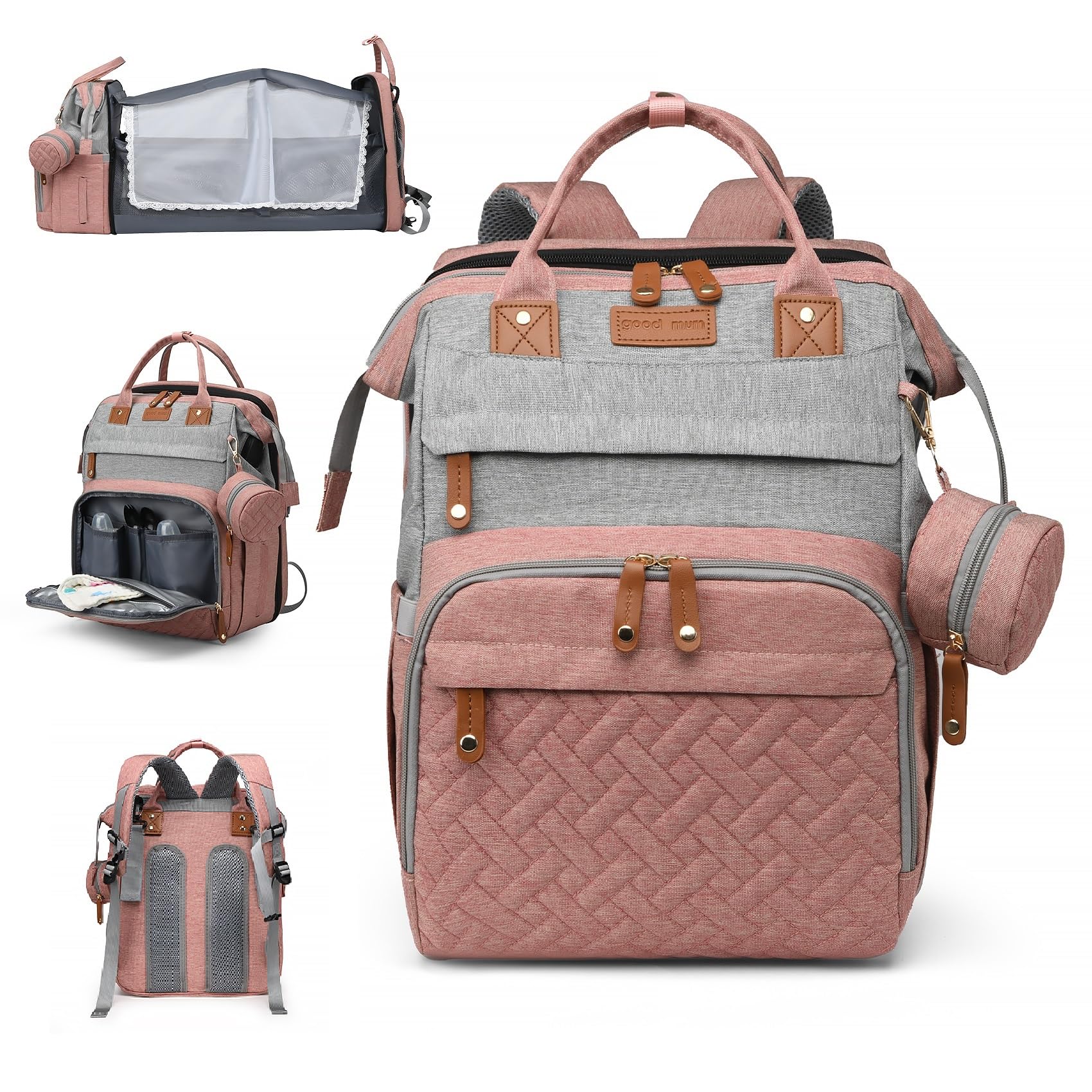 AHNTTGS baby diaper bag upgraded-material showcases durable construction for daily use.