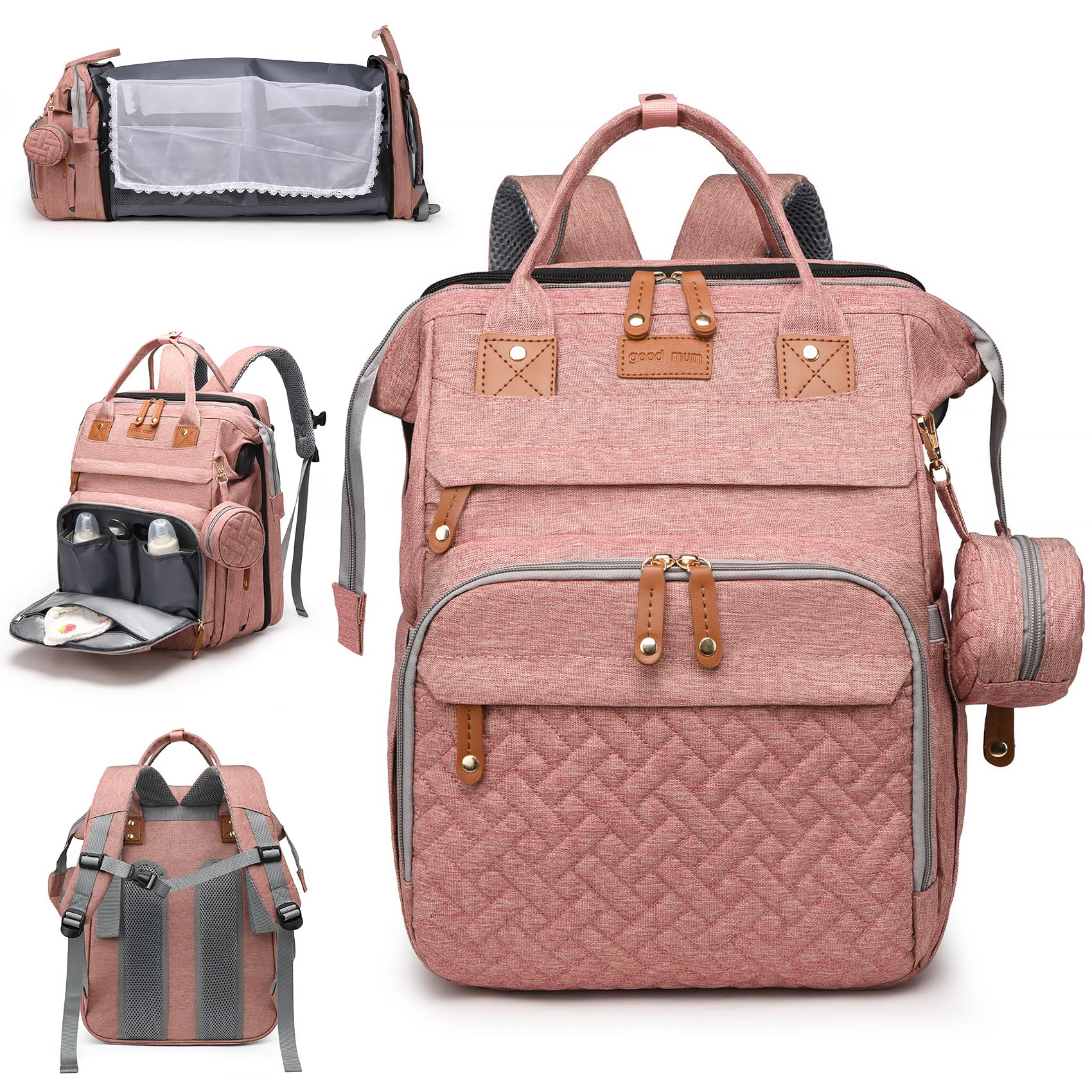 AHNTTGS diaper bag backpack with changing-station shows spacious interior for on-the-go care.