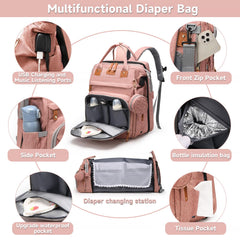 AHNTTGS diaper bag backpack waterproof polyester keeps contents protected in rain or spills.