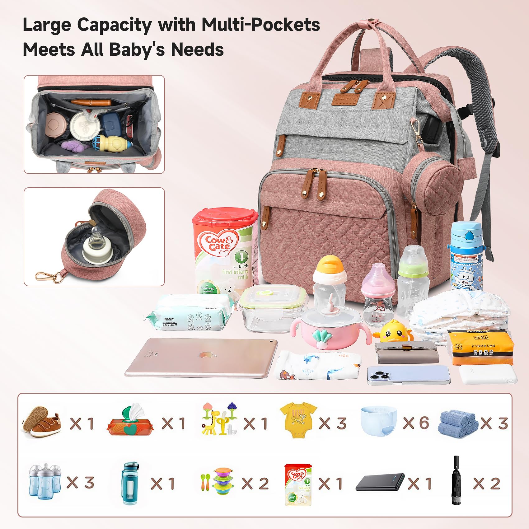 AHNTTGS diaper-bag-stroller-buckles provide secure attachment when strolling.