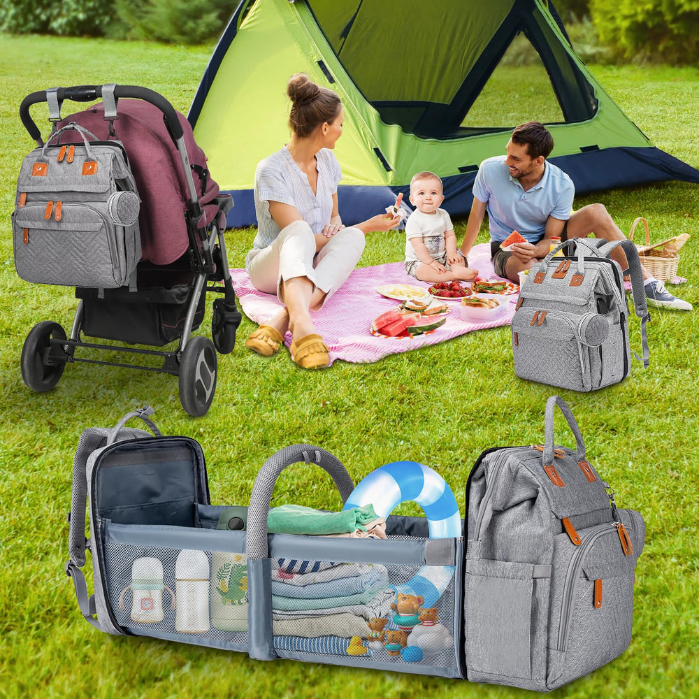 AHNTTGS Up-Grey large capacity diaper bag for travel days.