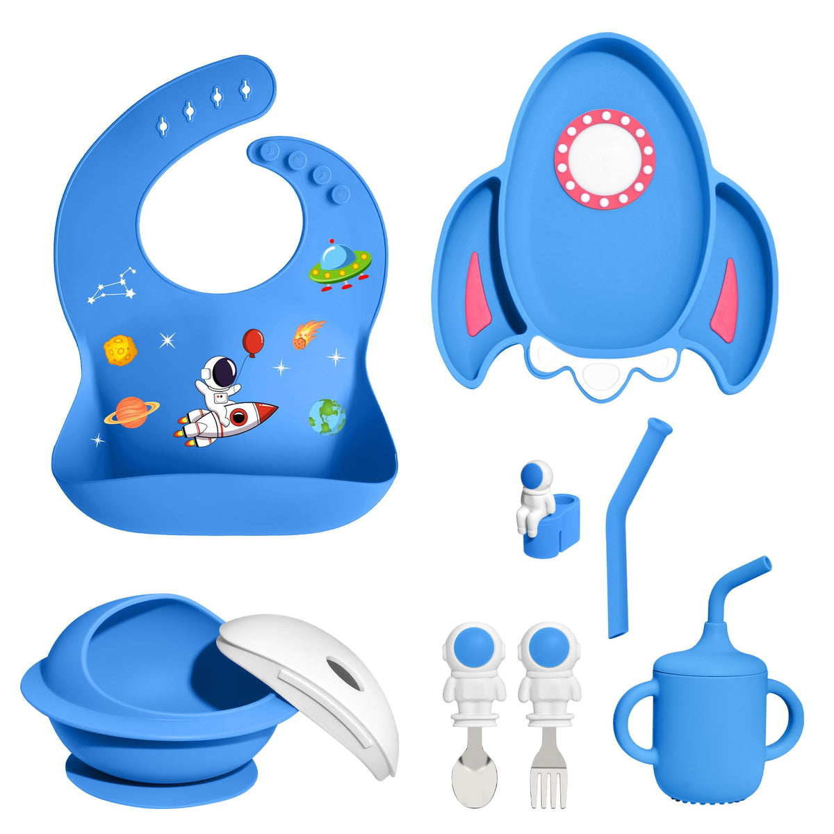 Ai Bei Parent Co astronaut bib blue keeps clothing clean during meals.
