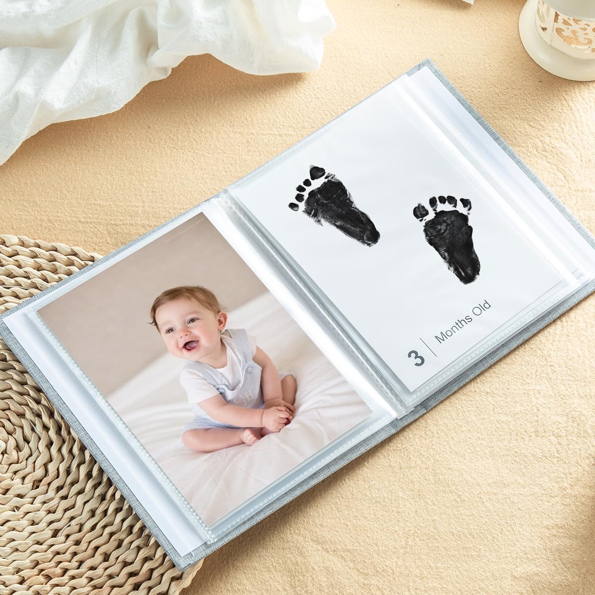 Ai Bei Parent Co. photo album holds up to 32 photos showcasing baby milestones beautifully.