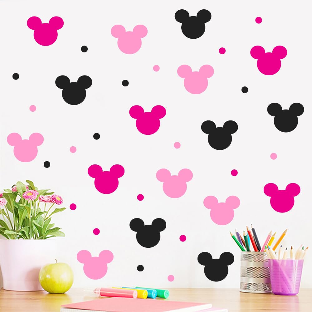 AI PARTY pink-black mouse wall decal offers versatile decor for growing children.