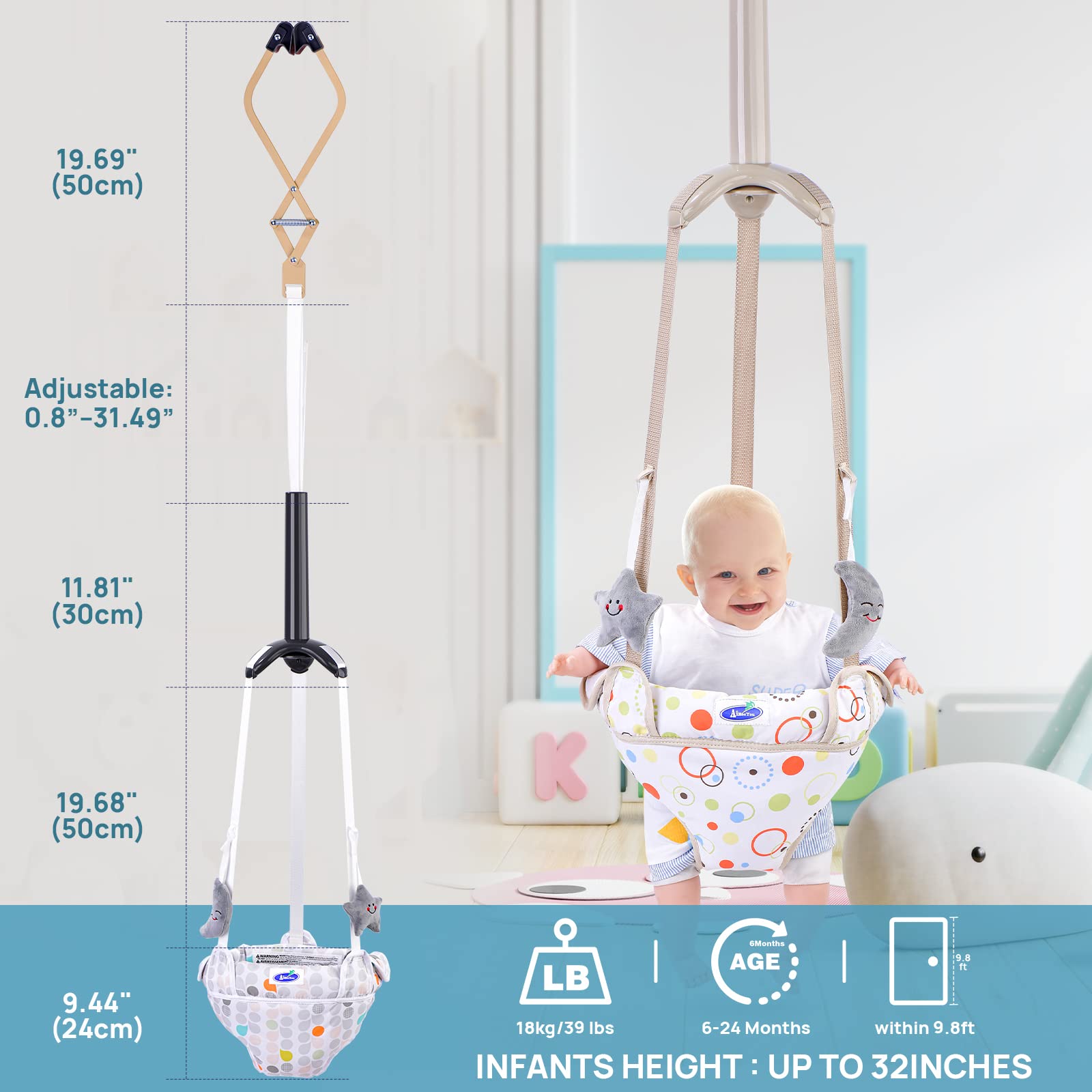 AiBeeYou doorway jumper secure-door-frame ensures sturdy anchoring for joyful bouncing