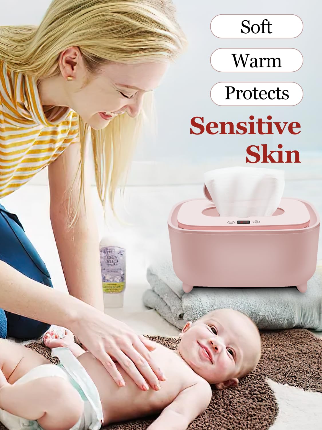 AIBUCOLL wipe warmer's temperature dial allows customized warmth for sensitive baby skin