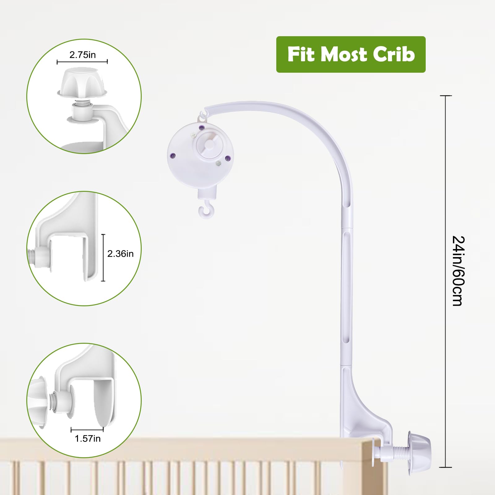 AICMEI wind-up music box on front provides gentle, battery-free lullaby.