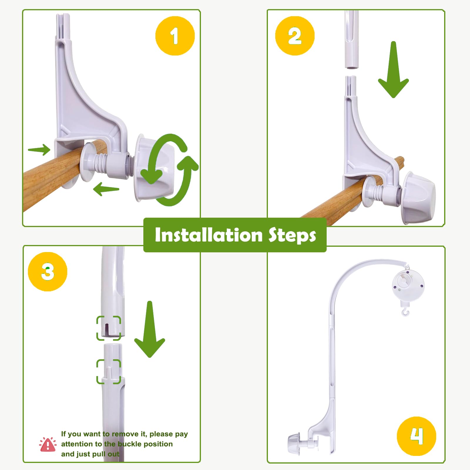 AICMEI simple DIY installation guide for crib mobile arm.