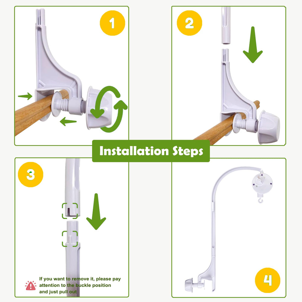 AICMEI simple DIY installation guide for crib mobile arm.