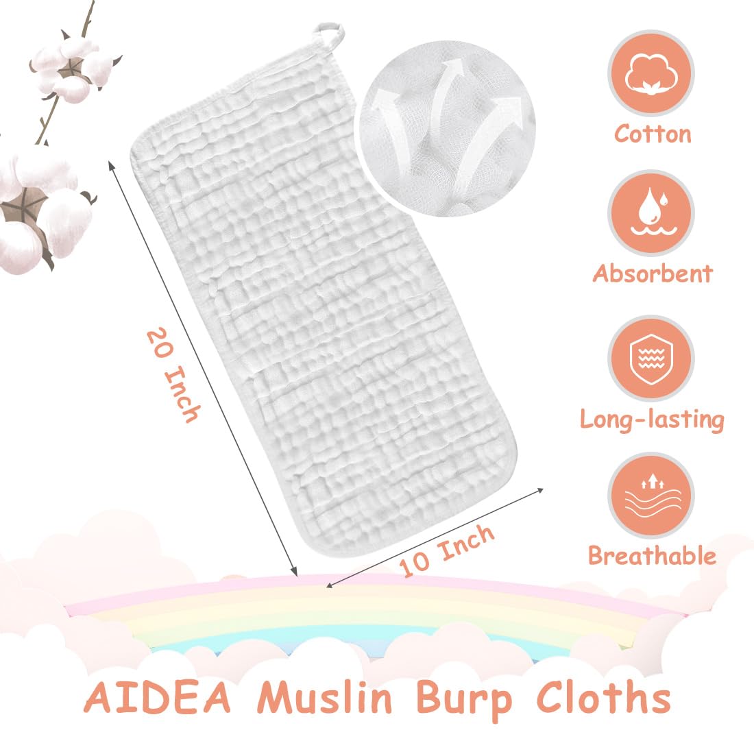 AIDEA muslin texture detail highlights breathable fabric that helps keep baby dry.