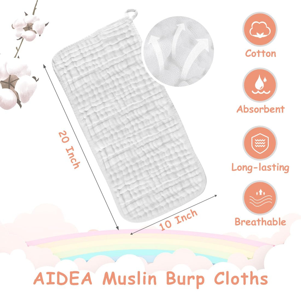AIDEA muslin burp cloths packaging highlights gift-ready newborn essentials.