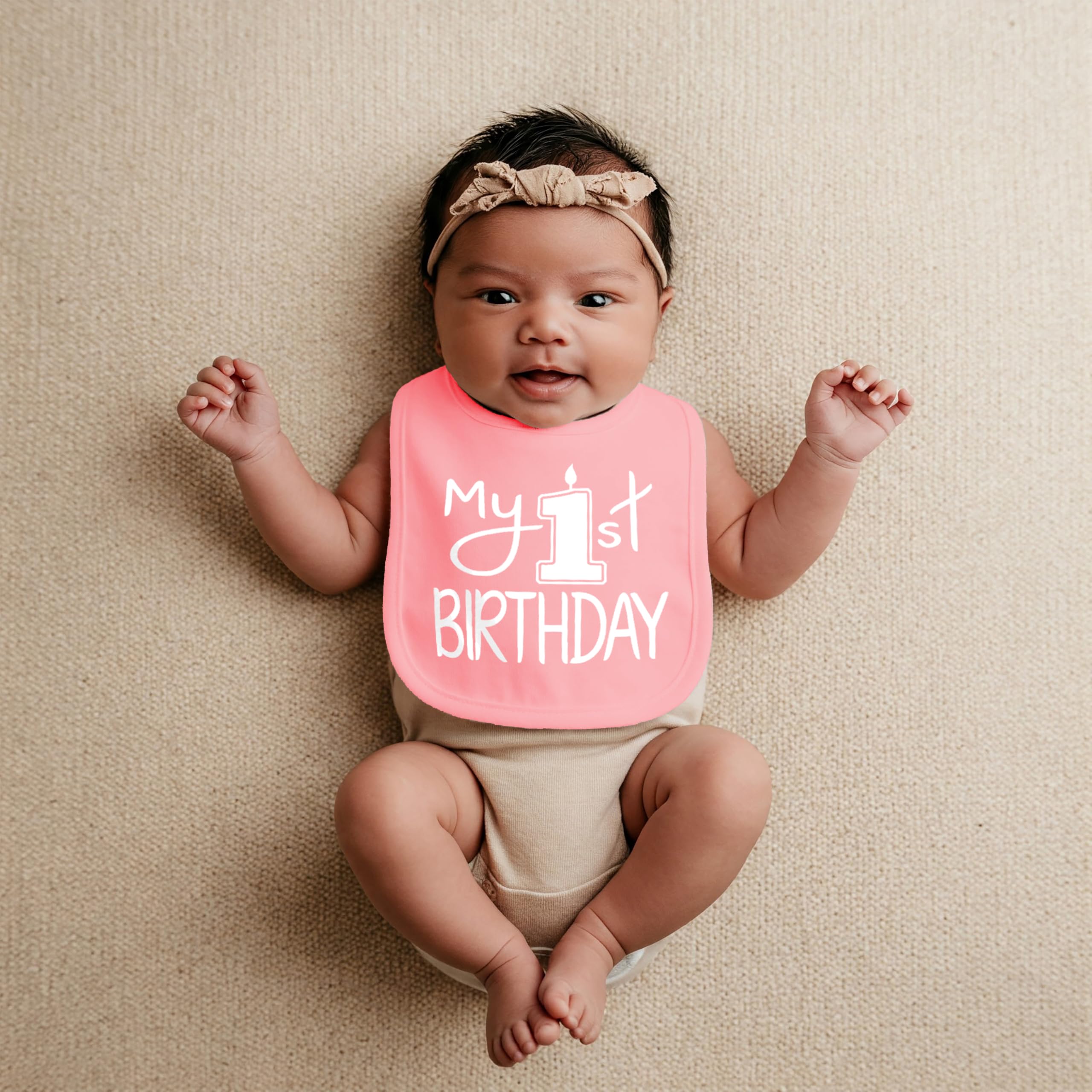 Aidens Corner My 1st Birthday Bib adjustable-neck closure ensures secure fit.