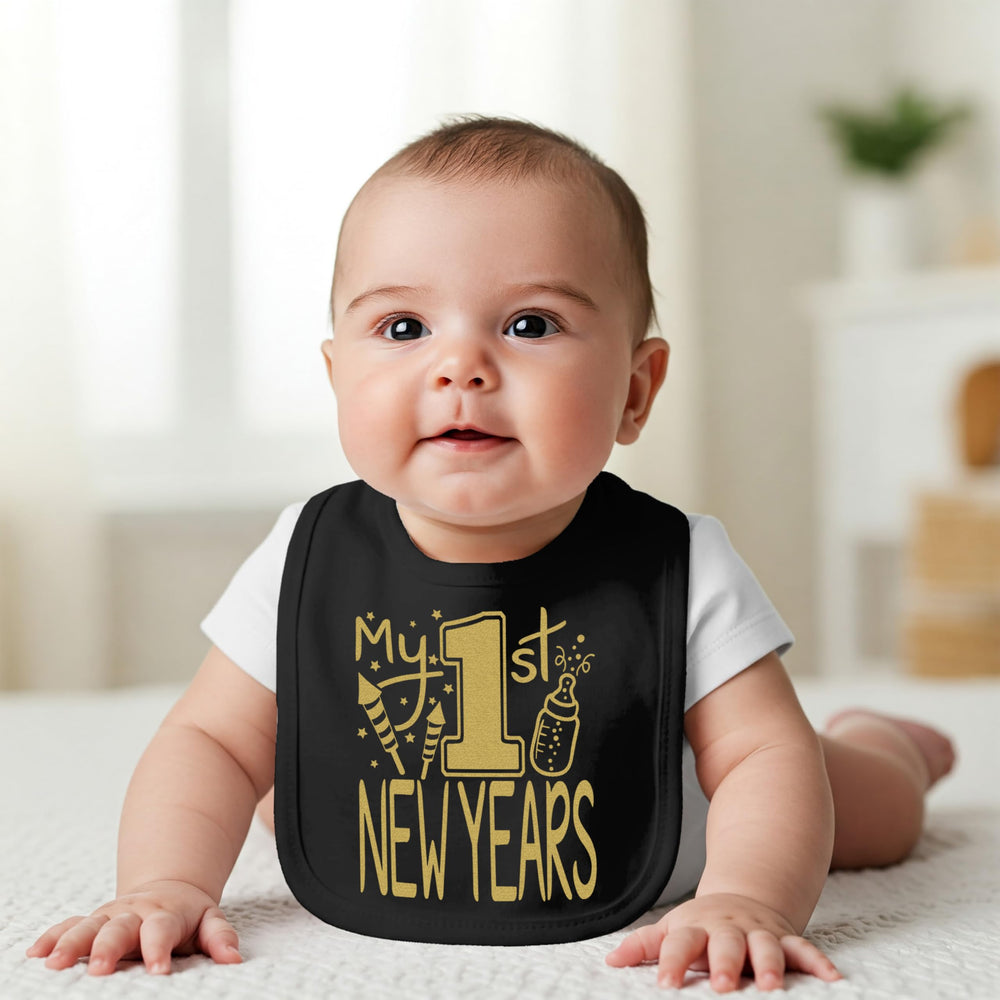 Aiden's Corner gold-embellishment bib adds a festive touch to family moments.