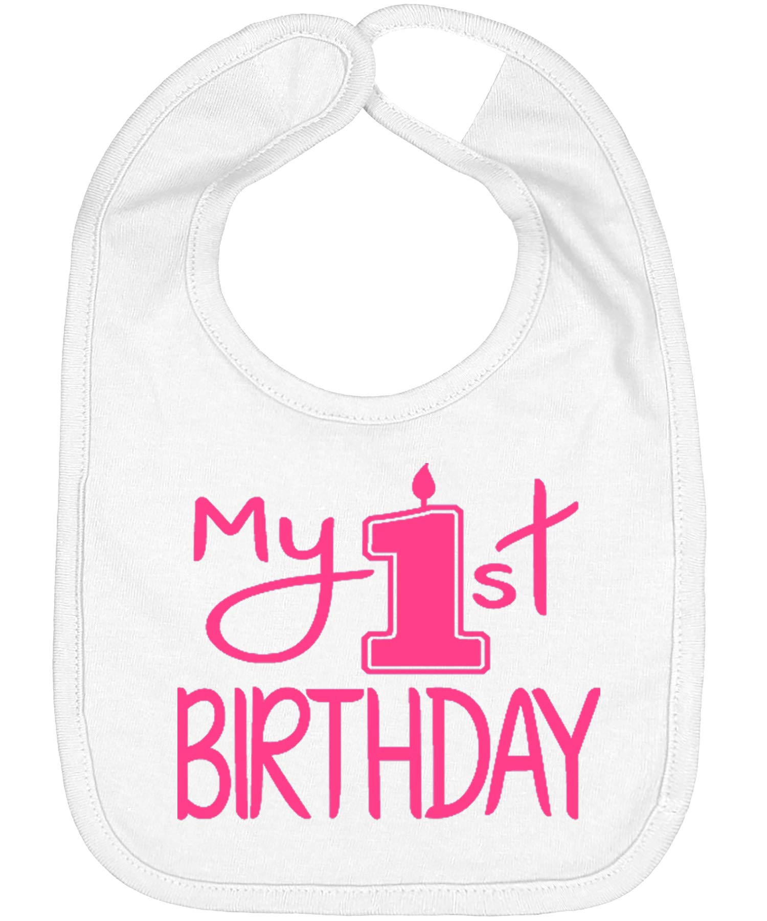 Aiden's Corner My 1st Birthday Bib pink-white front view for cake-smash photo moments.